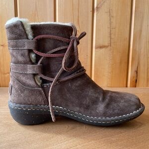 UGG Caspia Winter Shearling Suede Boots with Wraparound Leather Ties